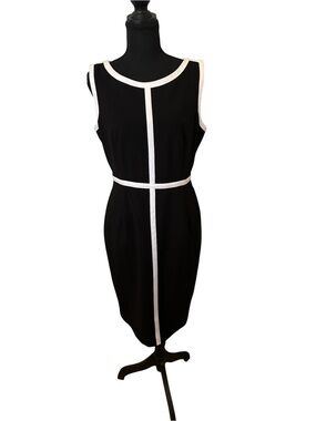 Calvin Klein Black Midi Sheath Dress with White Trim